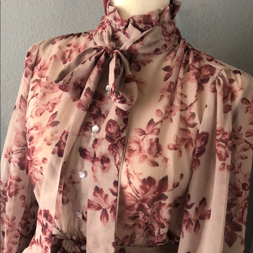 Vintage Rose Floral High Neck Ruffled Midi Dress - Picture 5 of 8